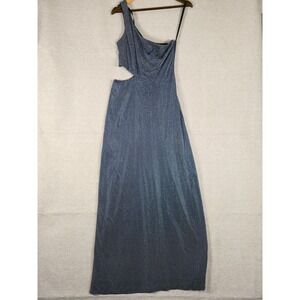 Niki Livas Vintage One Shoulder Metallic Cutout‎ Gown Shimmery Blue Sz 10
